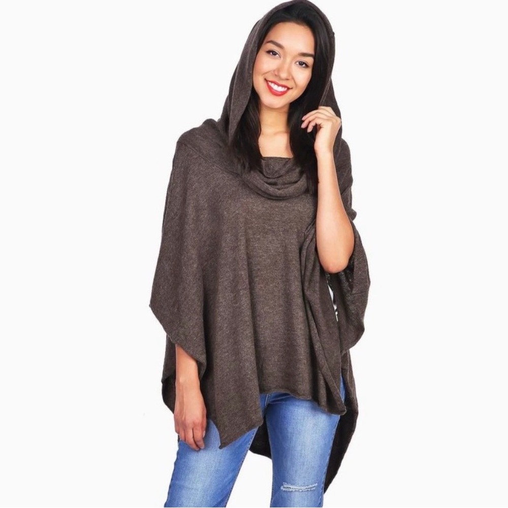 LOVESTITCH Hooded Wool\Angora Poncho Sweater one size/LIGHT GREY - Picture 3 of 8